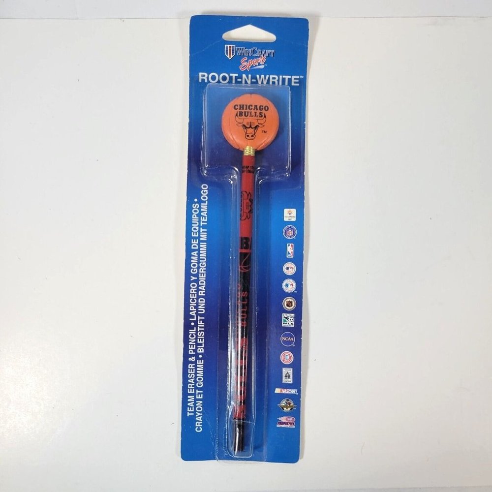 90's Chicago Bulls Pencil with Basketball Eraser ~ New in Package~ WinCraft 1998